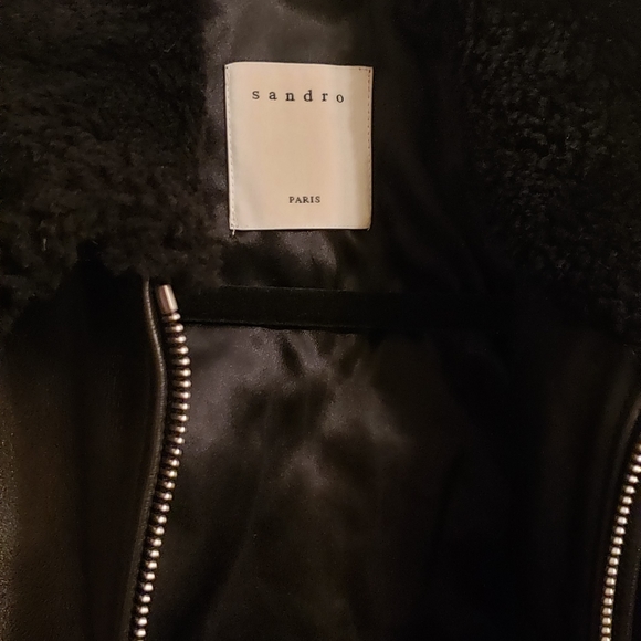 SANDRO PARIS Blk leather Aviator Jkt w/blk shearling collar. Serious offers only - Picture 5 of 14